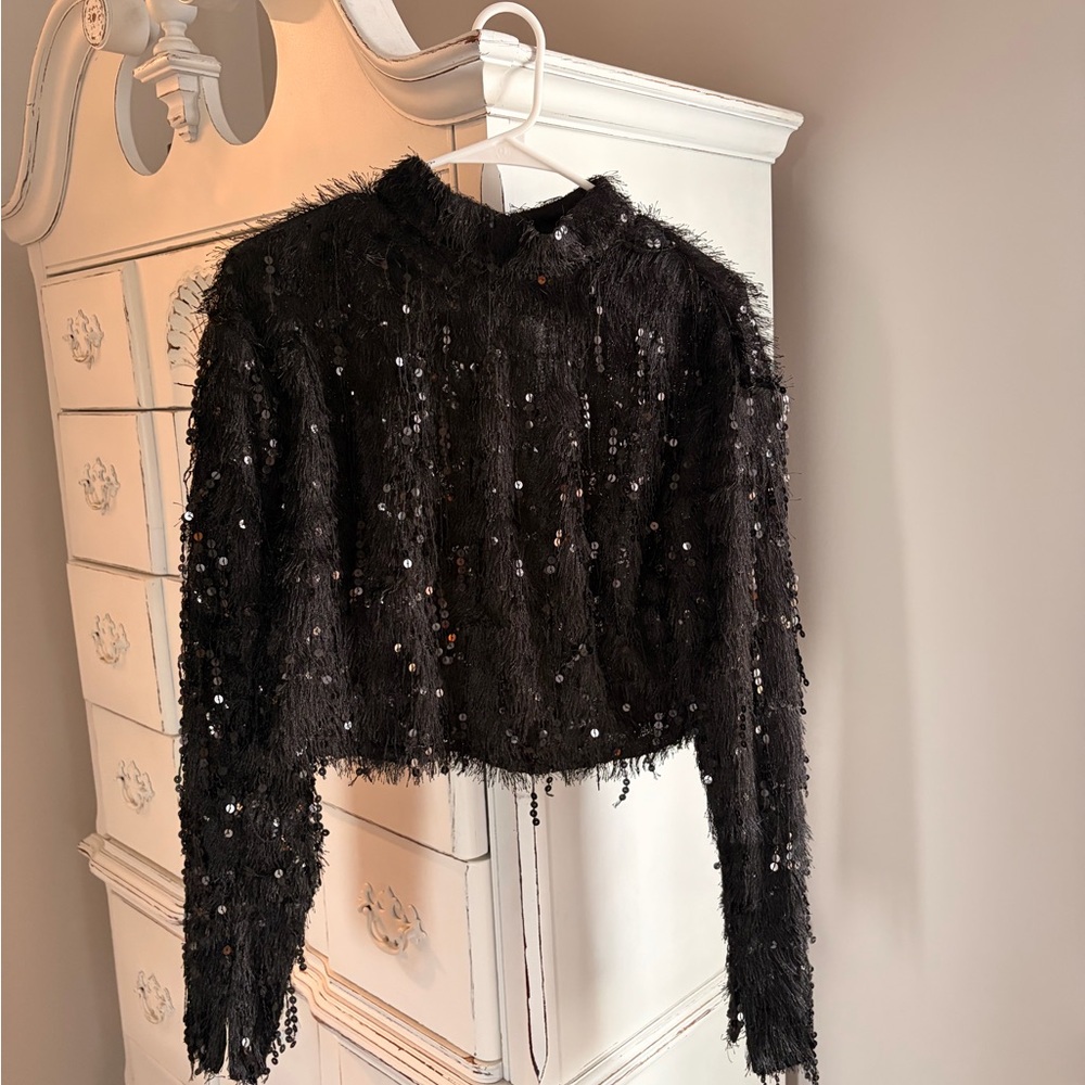 H&M Black Sequin Long Sleeve Top